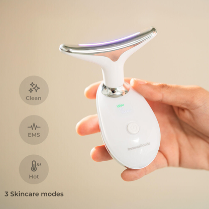masajeador Facial Eléctrico Reafirmante para Cara y Cuello con LED, EMS y Calor Selora